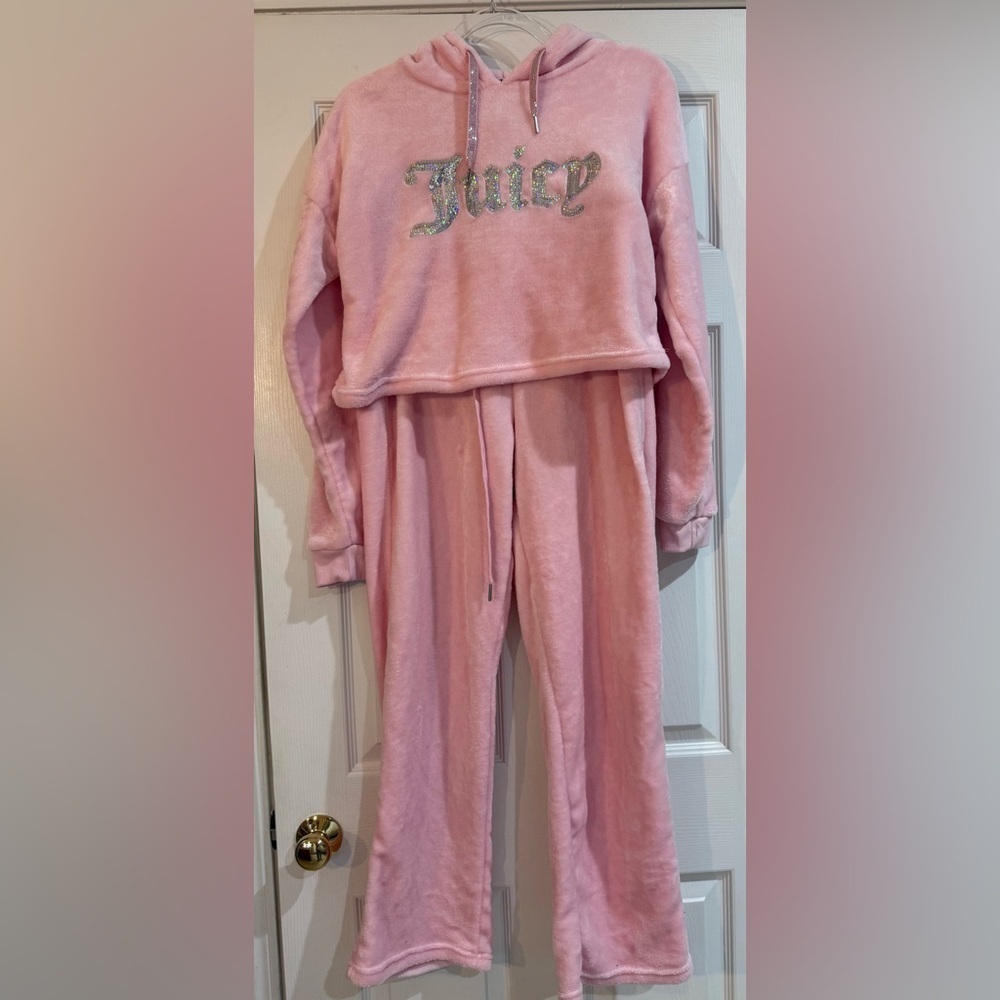 Juicy Couture Luxe Plush Hooded (2) Pc Lounge Set Size Med Women’s Lola Pink